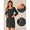 Allegra K Women's Square Neck Long Sleeve Elegant Cocktail Plaid Dress - 2 of 4