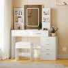Vanity Desk with Mirror and Lights, Vanity with 6 Drawers and Shelves, Vanity with Stool & 3 Lighting Color Adjustable - 2 of 4