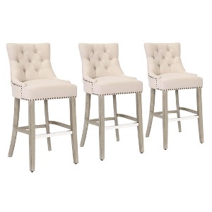 WestinTrends 29" Linen Tufted Buttons Upholstered Wingback Bar Stool (Set of 3) - 1 of 4