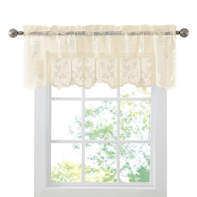 Beige Floral Lace Rod Pocket Sheer Valance