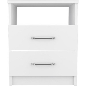 Vynxaria Modern Multipurpose Nightstand End Table Side Table - Superior Top, 2 Drawers, 1 Shelf, Metal Handles, White, 19.9"H x 16"W - 1 of 4
