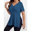 Clearlove Womens Plus Size Tops V Neck Short Sleeve Shirts Split Hem Color Summer Casual Blouses Pullover Fitted Tops Textured - 2 of 4