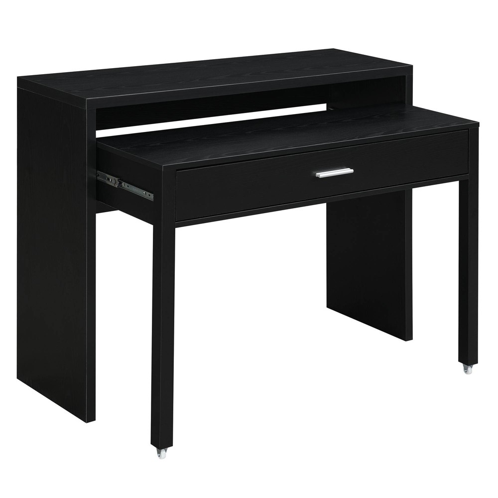 Newport JB Console Sliding Desk with Drawer and Riser Black - Breighton Home: Particle Board, Melamine Surface, 34.75" Height