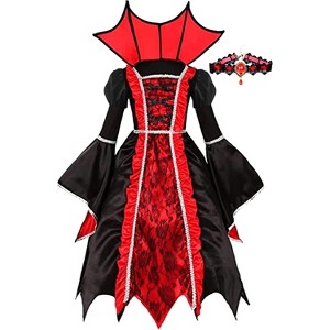 TackView Girls Royal Vampire Costume,Victorian Vampiress Queen Dress Up,Noble Medieval Queen Halloween Dress up - 1 of 4