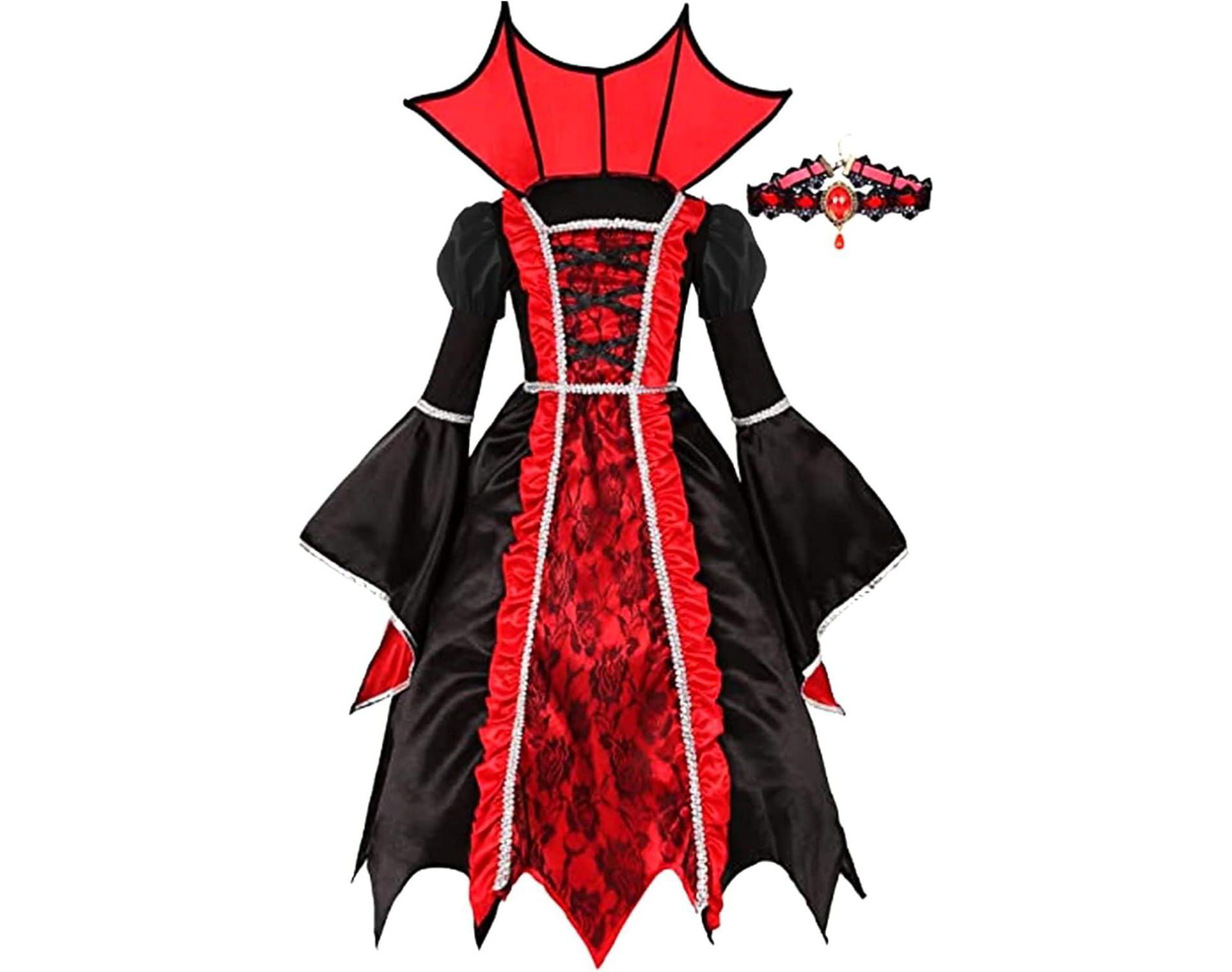 TackView Girls Royal Vampire Costume,Victorian Vampiress Queen Dress Up,Noble Medieval Queen Halloween Dress up