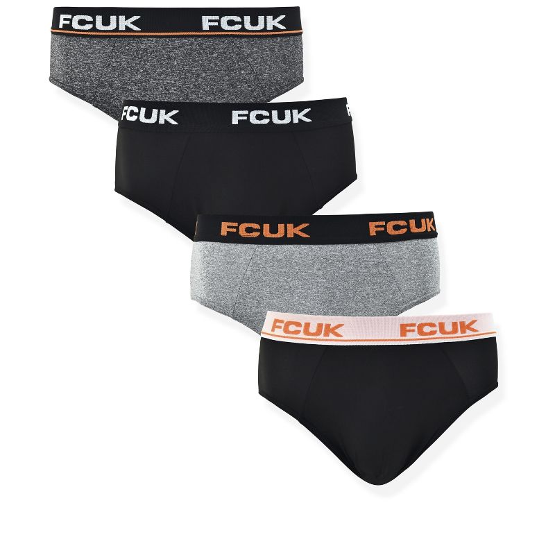 French Connection Men's 4 Pack 360 Stretch Hip Briefs - Premium Underwear for Men in Black, Grey, Dark Grey, Black/Orange Size: XX Large, 1 of 8