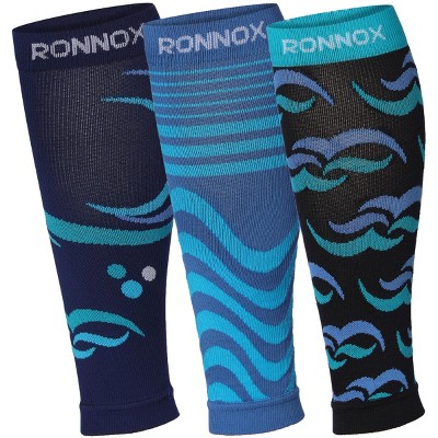 Tipi Toe Unisex 3 Pairs Bright Colored Coastal Dreams Wave Stripe Calf Compression Tube Sleeves 12-14 mmHg, Size Small