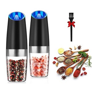 NewHome "2Pcs Gravity Sensing Electric Salt and Pepper Grinder with LED Lights, Adjustable Coarseness, One-Hand Operation" Black - 1 of 3
