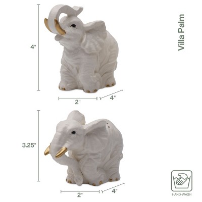 White Ceramic Elephant Salt and Pepper Shaker Set with Gold Accents