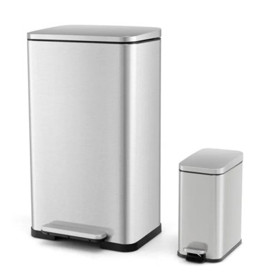 LunaLulinlk White 10.5 Gal and 1.6 Gal Step Trash Can Combo Set with Detachable Inner Buckets