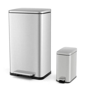 LunaLulinlk White 10.5 Gal and 1.6 Gal Step Trash Can Combo Set with Detachable Inner Buckets - 1 of 4