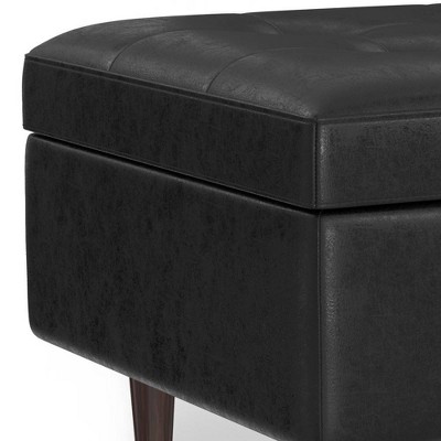 Distressed Black Faux Leather Tufted Cocktail Storage Ottoman