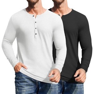 COOFANDY Men's 2Pack Slim Fit Henley Shirts Long Sleeve Lightweight Fashion Casual Cotton Basic T Shirts - 1 of 4