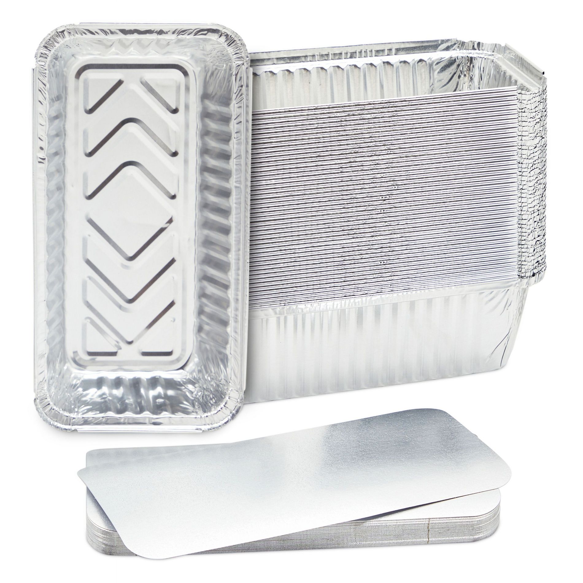 Juvale 50 Pack Disposable Aluminum Loaf Pans with Lids, 32oz Tins for Baking, Heating, Storing, 8.5 x 2.5 x 4.5 In