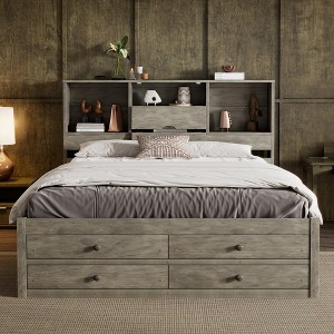 VYNXARIA Queen Size Platform Bed with Storage Headboard & 8 Drawers ¨C Gray - 1 of 4