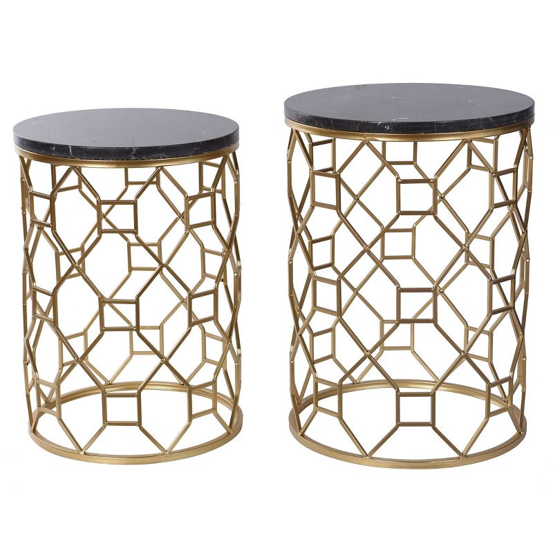 Set of 2 Round Marble Side Tables - Gold - Stylecraft, 5 of 11