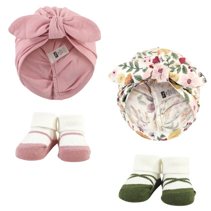 Hudson Baby Infant Girl Turban and Socks Set, Fall Botanical, One Size, 1 of 5