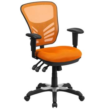 Emma and Oliver Mid-Back Orange Mesh Multifunction Ergonomic Office Chair - Adjustable Arms