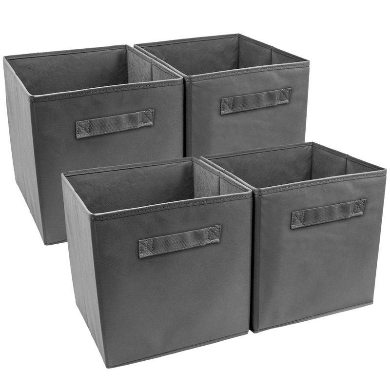Sorbus 11 Inch 4 Pack Foldable Fabric Storage Cube Bins with Handles - for Organizing Pantry, Closet, Nursery, Playroom, and More (Gray), 1 of 8
