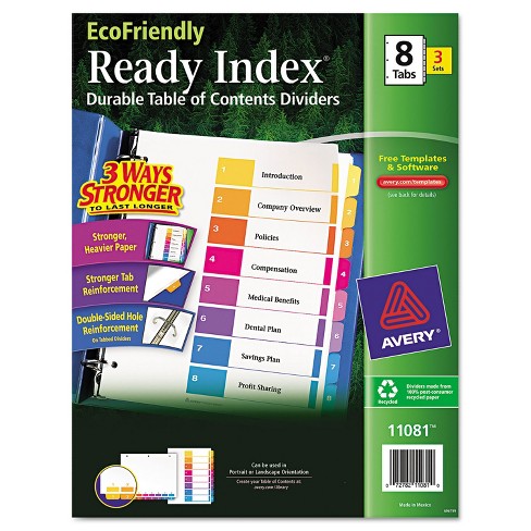 Avery Ready Index Customizable Table Of Contents Asst Dividers 8 Tab Ltr 3 Sets 11081 Target