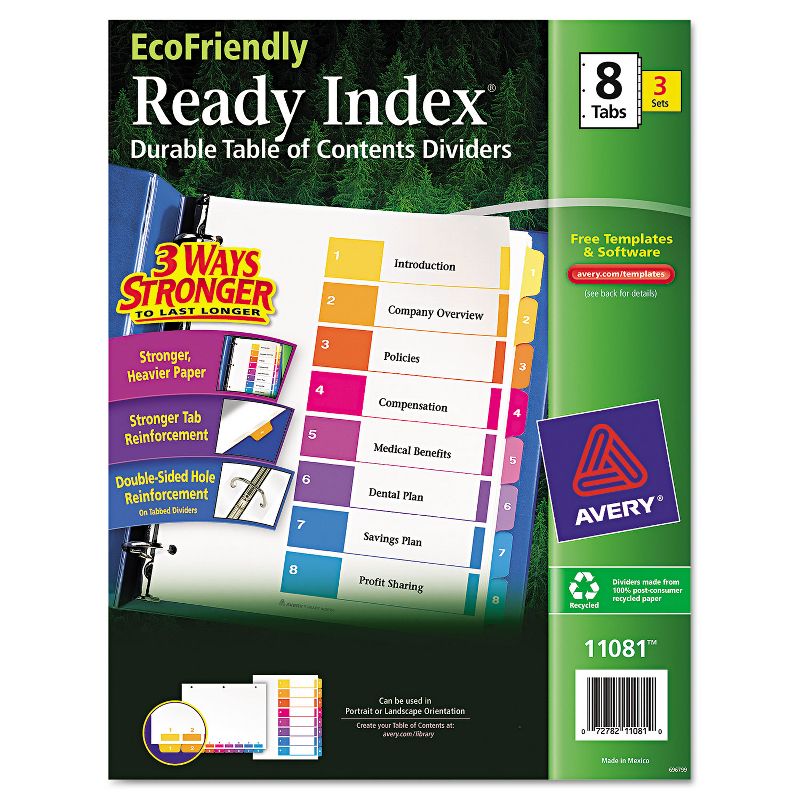 Avery Ready Index Customizable Table of Contents Asst Dividers 8-Tab Ltr 3 Sets 11081, 1 of 10