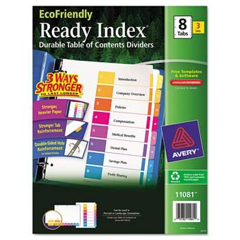 Avery Ready Index Customizable Table of Contents Asst Dividers 8-Tab Ltr 3 Sets 11081