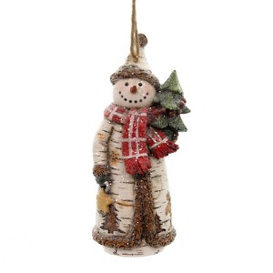 4.75 In Snowman Holding Tree Or Wreath Glittered Winter Scene - 1 of 2