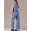 INSPIRE CHIC Women's Denim Button Down Sleeveless Vest and Wide-leg Pants Denim Set - 4 of 4