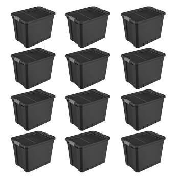 Sterilite 25 Quart Shelf Tote with Flat Gray Lid with Handles and Platinum  Latches For Home Organization, Clear Base (12 Pack)