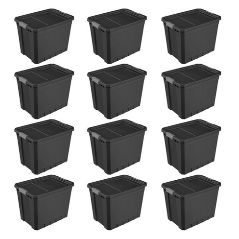 Sterilite Storage System Solution with 27 Gallon Heavy Duty Stackable  Storage Box Container Totes with Grey Latching Lid, 12 Pack