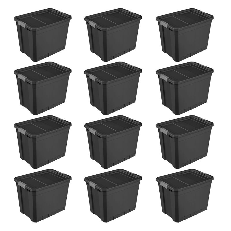 Sterilite Storage System Solution with 27 Gallon Heavy Duty Stackable Storage Box Container Totes with Grey Latching Lid, 12 Pack, 1 of 7