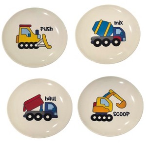 4E's Novelty 4 Melamine Kids Plate Set for Boys, Construction Toddler Plate Set - 1 of 1
