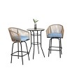 3Pcs Outdoor Bar Set, Patio Bar Table And Chairs Set, Bar Height Patio Set With 2 Swivel Bar Chairs And Round Bar Table-Cuddlewood - 3 of 4