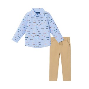 Andy & Evan  Kids  Lt Blue Chambray Racecar Buttondown & Cognac Pant Set - 1 of 4