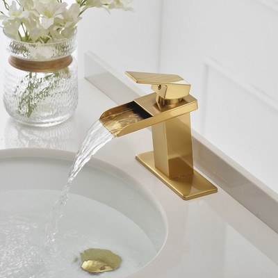 Gold Polished Brass Single-Handle Waterfall Bathroom Faucet