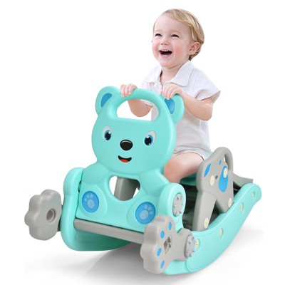 Safstar 4-in-1 Rocking Horse & Slide Set Toddler Slide Playset w/Basketball Hoop
