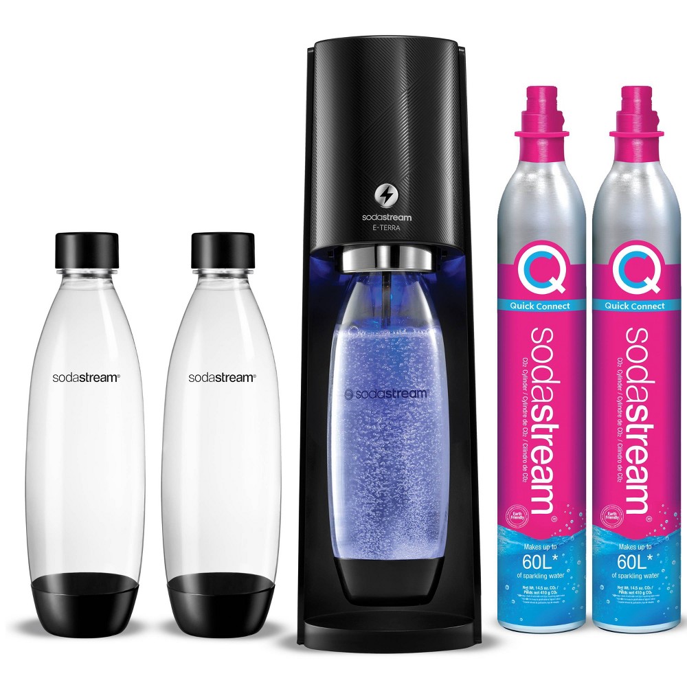 SodaStream E-Terra Bundle with Extra CO2 Cylinder and Carbonating Bottles Black