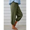 Pants High Waist Drawstring Cinch Bottom with Button Cotton Loose Casual Trouser with Pockets - 3 of 4