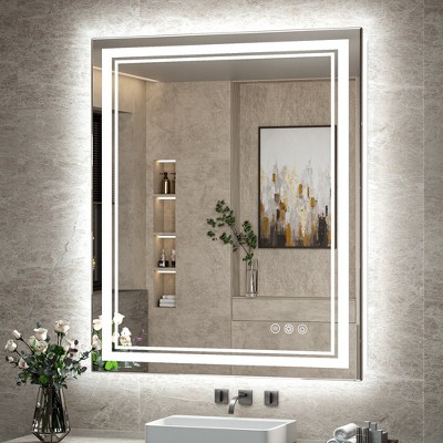 Keonjinn LED Bathroom Vanity Mirror, Front Light & Backlit, 3 Color Temperatures, Anti Fog, Double Lights Strips