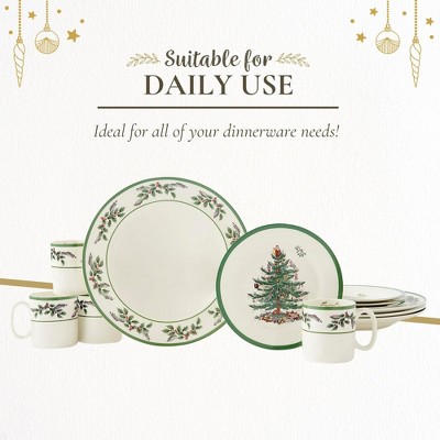 Spode Christmas Tree Holly 12-Piece Porcelain Dinnerware Set