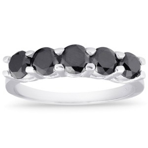 Pompeii3 1ct Five Stone Black Diamond Wedding Ring 14K White Gold - 1 of 4