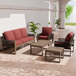 EAGLE PEAK Natural Cedar Wood Conversation Set, Outdoor Patio Furniture with Coffee Table and Side Table - 1 of 4