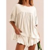 Imily Bela Womens 2 Pcs Pajama Sets Vacation Outfits Ruffle Sleeve Babydoll Tops and Shorts Lounge Matching Set - 2 of 3