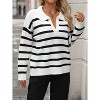 Womens Striped Sweaters Lapel Knitted Casual Pullover V Neck Color Block Jumper Long Sleeve Loose Soft Tops - 3 of 4