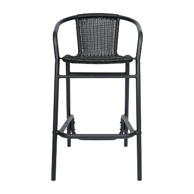 Black Aluminum Frame Indoor-Outdoor Rattan Barstools, Set of 2