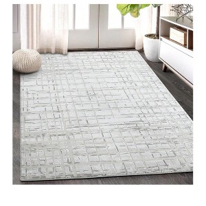 Area Rug, Modern Abstract Plaid Rugs, Non-Slip Jute Backing, Home Decor Carpet, Ideal For Bedroom Living Room, Beige, Rectangular - 1 of 4