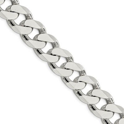 Black Bow Jewelry Mens 16.2mm Sterling Silver Solid Flat Curb Chain Necklace