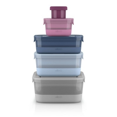 Ello 10pc Plastic Food Storage Container Set with Skid Free Soft Base: Multicolored, Dishwasher-Safe, 5 Containers with Lids