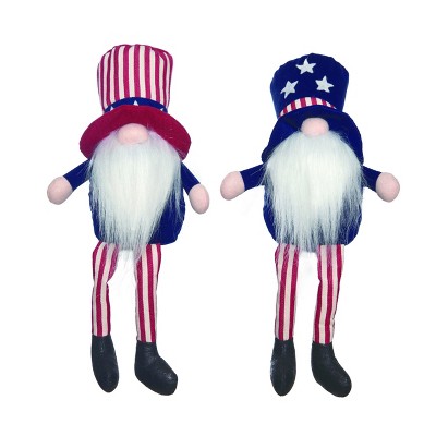 Transpac Americana Red White and Blue 4th of July Patriotic Uncle Sam Gnome 4th of July Shelf Sitter Set of 2, 16.0 inch