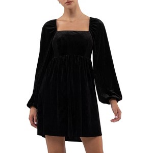 August Sky Stripe Velvet Baby Doll Long Sleeve Mini Dress - 1 of 4